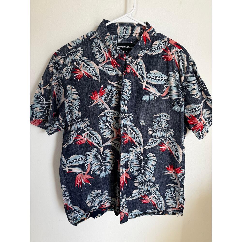 Molokai‎ Surf Co. Men's Button-Up Short-Sleeve Shirt Floral Hawaiian Size XL